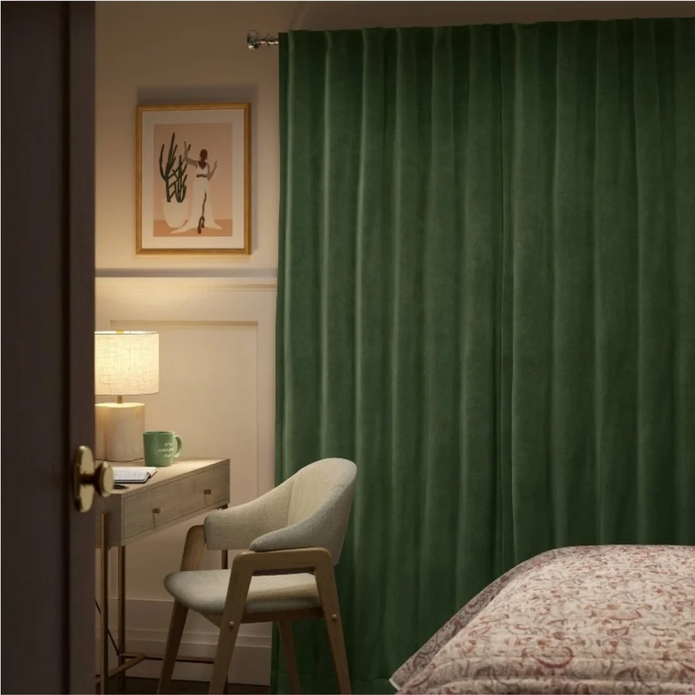 THRESHOLD NWT 2pc blackout velvet curtain panels -green -63”